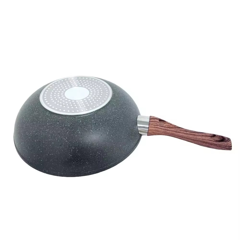 Cistine Cloch Leighis Cumhdach Neamh-mhaide Pan Friochadh Alúmanam Le Tacair Cócaireachta Láimhseáil Adhmaid