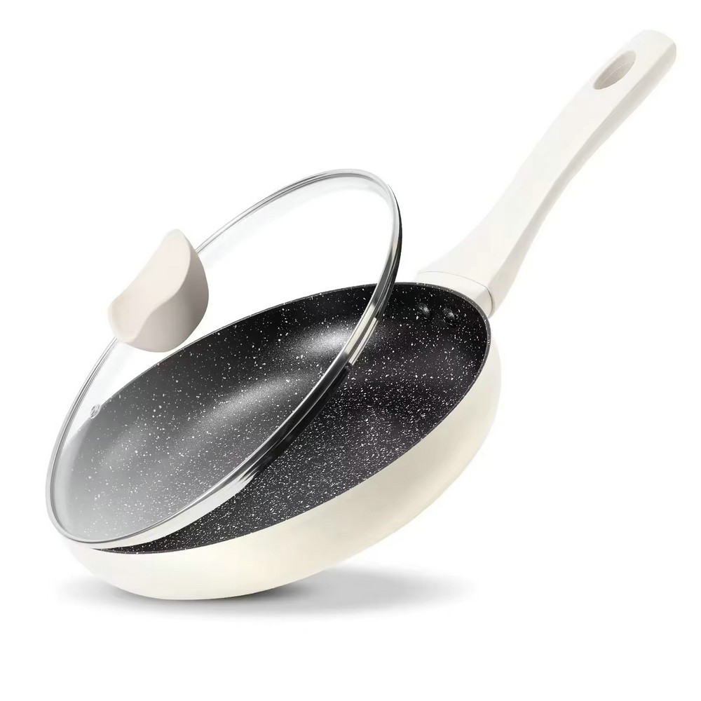 Pana friochta scile neamhmhaide cloch eibhir éadrom le haghaidh cócaireachta le clúdach gloine